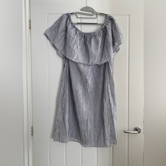 🏷️ SALE - NWT J. Crew Striped Off the Shoulder Dress Coverup Beach Holiday - Picture 6 of 7